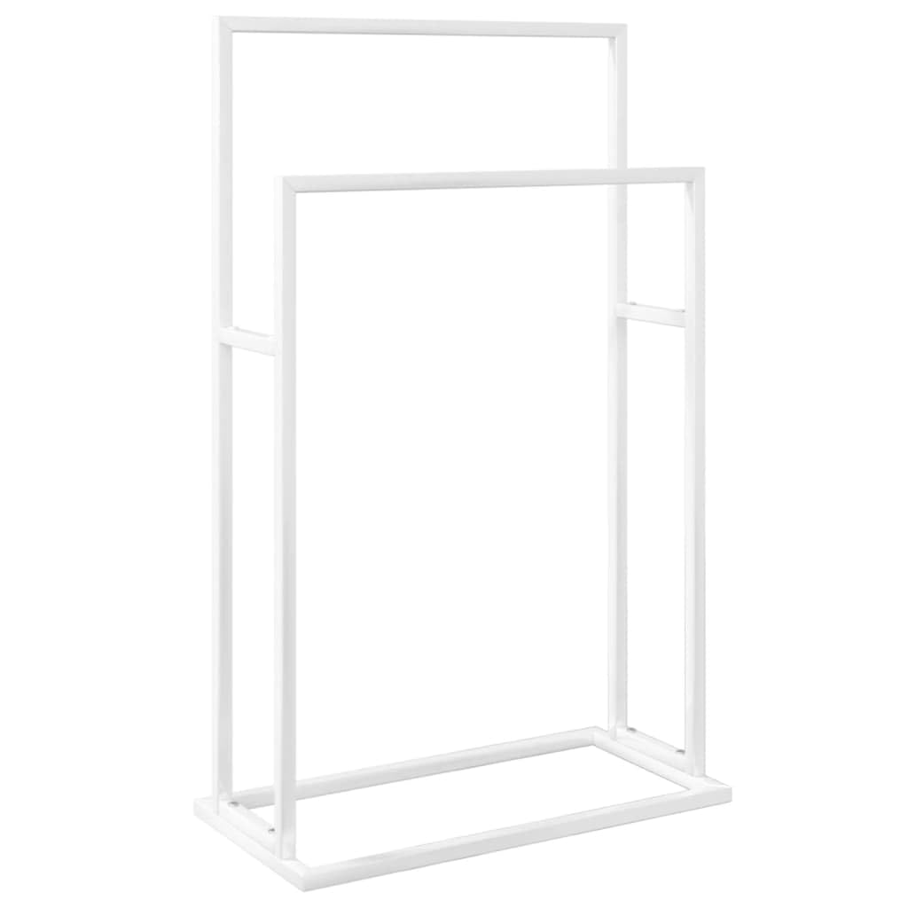 'Vidaxl Freestanding Towel Rack In White - Space-Saving Iron Bathroom Storage Rack With Two-Tier Design For Accessories Organizer/Drying Shelf - Sturdy And Stylish Bath Décor