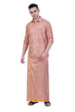 Prakasam Cotton-Mens Art Silk Wedding Set/Art Silk 8 Mulam (8-Yard) Dhoti And Stitched Full Sleeve Shirt Copper 8 Yard Dhoti + 40 Si