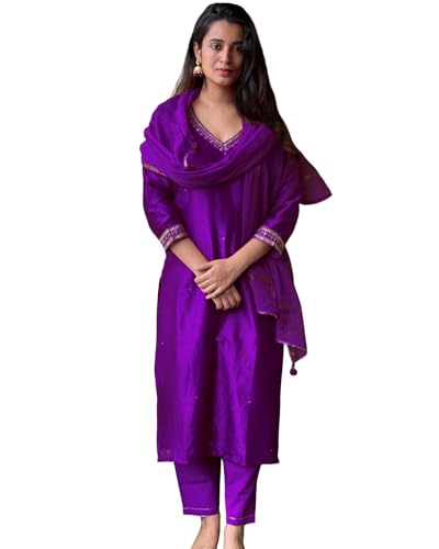 Gosriki Women'S Cotton Blend Straight Embroidered Kurta With Pant & Dupatta (Bagicha Begani-Nw-Gs_3Xl_Begani_Xxx-Large),Begani,3,B0D9WDDMLQ