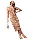 Gosriki Women'S Cotton Blend Straight Printed Kurta With Pant (Gatarika Green-Gs_L_Green_Large),Green,,B0D17XTX2X