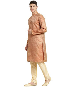 Sojanya (Since 1958 Men'S Jacquard Silk Maroon & Gold Self Design Only Long Kurta