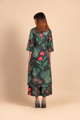 Anni Designer Women'S Rayon Blend Straight Printed Kurta With Palazzo (Capsicum Green_Xl_Green_X-Large),Green,XL,Rayon Blend,Regular,Kurta, Pants