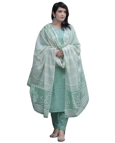 Anni Designer Women'S Rayon Viscose Straight Solid Kurta With Pant & Dupatta (Pragya See Green-Vks03_S_See Green_Small),See Green,S