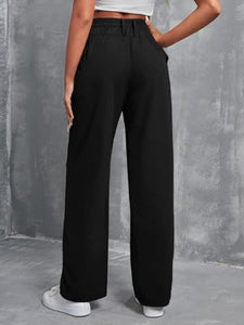 Toplot Cotton Solid Multi-Pocket Cargo Pant For Women (Wide-Leg-Cargo-5195-Black-32),Black,32,B0D9VQ6F1F