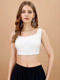 Womanista Women'S Tafeta Solid Sleeveless Regular Fit Sequinned Blouse (Bls_48_White Xl)