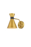 Living District Halycon Midcentury Modern 6 Brass And Black Bathroom Wall Sconce With Round Backplate And Metal Shade
