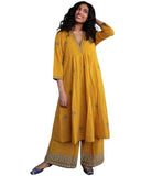 Gosriki Women'S Rayon Viscose Anarkali Printed Kurta With Palazzo (Hanaya Yellow-Gs_Xxl_Yellow_Xx-Large),Yellow,2,B0DWFHXCN4