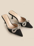 Shoetopia Women'S Black Elegant Ivory Satin Mule Heels With Crystal Bow Pointed Toe Slip-On Dress Rhinestone For Party Or Evening Events Eu40,Black,7,B0CXJ3QJ1J