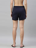 Enamor Essentials Women's Relaxed Fit Mid Rise 100% Cotton Mid-Thigh Length Shorts With Adjustable Waistband & Pockets - E078(E078-Navy-M),Navy