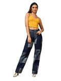 Kotty Women'S Checkered Pure Cotton Wide Leg Jeans(Blue,32)