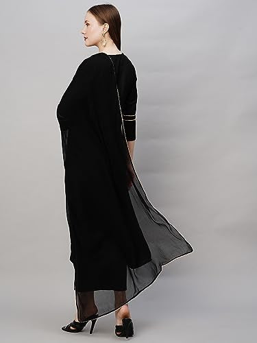 Anni Designer Women'S Cotton Blend Straight Embroidered Kurta With Pant & Dupatta (Dacia Black_M_Black_Medium),Black,M,Cotton Blend,Regular,Dupatta