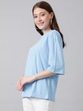 Kotty Women'S Cotton Blend Solid Oversized T-Shirts,Sky BlueApparel,XL