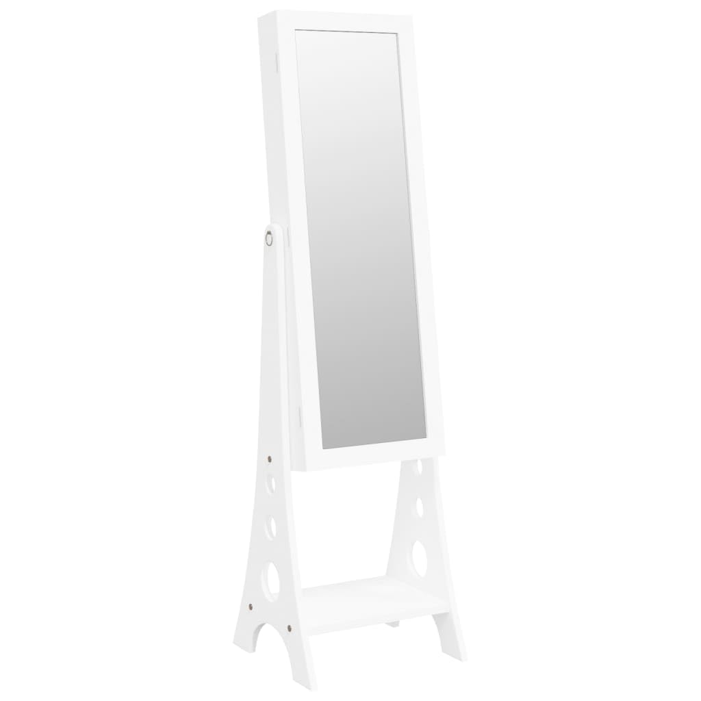 Vidaxl Led Mirror Jewelry Cabinet - Free Standing, Lockable, Engineered Wood, Full-Length Mirror, Eiffel Tower Legs - Convenient Organized Jewelry And Accessories Storage In White