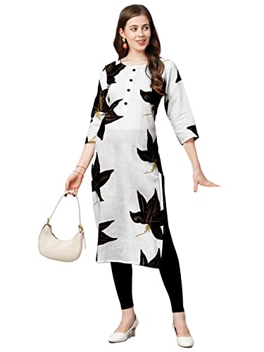 Anni Designer Women'S Pure Cotton Traditional Straight Printed Kurta (Rr Dup Black_L_Black_Large),Black,L