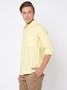 Anni Designer Men'S Cotton Blend Solid Slim Fit Casual Full Sleeves Shirt (Rikk-Yellow-An_Xxl_Yellow_Xx-Large),Yellow,2XL,Cotton Blend,Western,