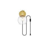 Living District Wesson 1-Light Metal Plug-In Wall Sconce In Brass/Clear