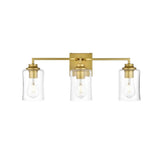 Living District Ronnie 3-Light Iron & Glass Bath Sconce In Brass/Clear