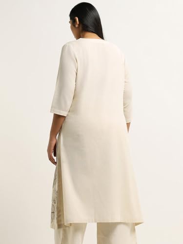 Anni Designer Women'S Cotton Blend Straight Printed Kurta With Pant (Nenisha Cream_L_Cream_Large),Cream,L,Cotton Blend,Regular,Kurta