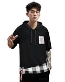 Eyebogler Men'S Trendy Hooded Neck Half Sleeves Loose Fit Colorblocked T-Shirt Black White,Black WhiteApparel,S