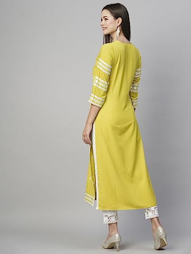 Anni Designer Women'S Cotton Blend Chikankari Embroidered Straight Kurta (Stho-Yellow_3Xl_Yellow_Xxx-Large),Yellow,3XL,Cotton Blend,Regular,Kurta