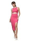 Oomph! Women'S Western & Fusion Wear Stretchable Midi Lycra Dress For Women Bodycon Pink - Md1084,Barbie Pink,Barbie Pink,Xl