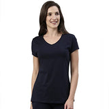 Enamor Essentials Women'S Short Sleeve V Neck Slim Fit Breathable Stretch Cotton Tee - E067(E067-Navy-Xl)