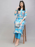 Anni Designer Women'S Cotton Blend Printed Straight Kurta With Pant Pack Of 2 (Jonaki Blue-Chinki Green_Xl_Multi_X-Large),Multicolour,XL,Cotton Blend,Regular,