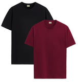 ADRO T Shirts Pack of 2 Mens Tshirts Cotton T Shirts for Men Tshirt T-Shirts Combo T Shirts Tshirts for Men Plain Solid Tshirts Black Maroon Tshirt for Men RCM2-PLN-BL-MR-XL,Black,Maroon