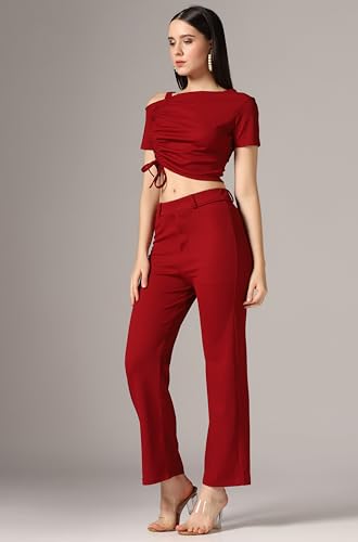 Toplot Co Ord Set For Women Solid Top And Bottom (Top-Pant-5138-Maroon-M),Maroon,,B0CGNQR8F9