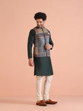 Kisah Men'S Ethnic Wear Regular Fit Printed Cotton Blend Multi-Green Nehru Jacket-40