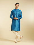 Diwas By Manyavar Men'S Art Silk Self Design Kurta (Mid Blue,L)