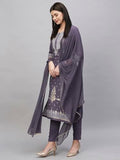 Anni Designer Women'S Cotton Blend Straight Printed Kurta With Pant & Dupatta (Rowan Purple_Xl_Purple_X-Large),Purple,XL,Cotton Blend,Rowan Purple_1521,