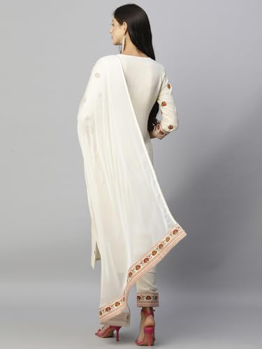 Anni Designer Women'S Cotton Blend Straight Printed Kurta With Pant & Dupatta (Bakhshi Cream_S_Cream_Small),Cream,S,Cotton Blend,ANNI DESIGNER Women's Cotton Blend Straight Printed Kurta with Pant & Dupatta (Bakhshi Cream),Kurta, Scarf