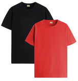 ADRO T Shirts Pack of 2 Mens Tshirts Cotton T Shirts for Men Tshirt T-Shirts Combo T Shirts Tshirts for Men Plain Solid Tshirts Black Red Tshirt for Men RCM2-PLN-BL-RD-S,Black,Red