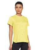 Enamor Athleisure Polyester Women's Relaxed Fit Crew Neck Hip Length Short Sleeves Quick Dry Antimicrobial 4 Stretch T-Shirt for Women - E105(E105-Lemon Melange W/Magic-M),Lemon Mel W/Magic