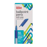 Office Depot Brand Grip Ballpoint Pens, Medium Point, 1.0 Mm, White Barrel, Blue Ink, Pack of 12 Pens