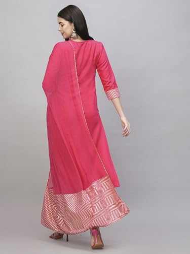 Anni Designer Women'S Cotton Blend Straight Printed Kurta With Pant & Dupatta (Kiku Rani_M_Pink_Medium),Pink,M,Cotton Blend,KIKU BEGANI_1378,