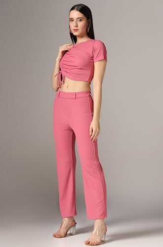 Toplot Co Ord Set For Women Solid Top And Bottom (Top-Pant-5138-Pink-L),Pink,,B0CGNSHMV5
