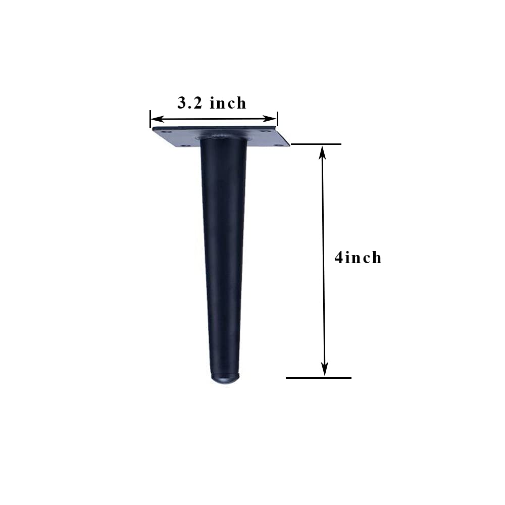 ALXEH Straight Furniture Table Legs 4 Inch, Round Tapered Metal Furniture Legs Black, Modern Dresser Cabinet Sofa Support Feet R
