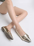 Shoetopia Pointed Toe Buckle Detailed Golden Bellies For Women & Girls,Golden,4,B0CKW836YT