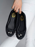 Shoetopai Women'S Black Velvet Ballerina Flats With Bow & Pearl Detail Elegant Slip-On Belly Shoes For Casual & Party Eu40,Black,7,B0BSC8SF61
