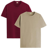 ADRO T Shirts Pack of 2 Mens Tshirts Cotton T Shirts for Men Tshirt T-Shirts Combo T Shirts Tshirts for Men Plain Solid Tshirts Maroon Beige Tshirt for Men RCM2-PLN-MR-BE-XL,Maroon,Beige