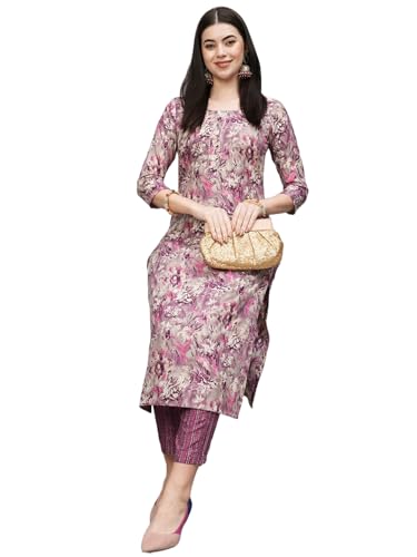 Anni Designer Women'S Cotton Blend Straight Printed Kurta With Pant (Seep Purple-Nw_3Xl_Purple_Xxx-Large),Purple,3XL