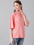 Kotty Women'S Cotton Blend Solid Oversized T-Shirts,Peach PinkApparel,M