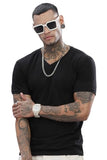 Adro Men'S V Neck Solid Cotton T-Shirt (Vn-M-Pln-Bl_Black_L)