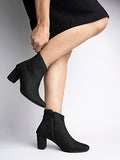 Shoetopai Women'S Black Ankle Boots Faux Suede Block Heel Booties With Side Zip Closure Stylish & Comfortable For Fall/Winter Eu37,Black,4,B0BSC4K2ZZ
