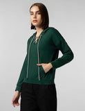 Fyltr Women'S Drop Shoulder Hoodie With Lace Up Neck Detailing & Contrast Drawcord,Enchanted Evergreen,Enchanted Evergreen,2Xl