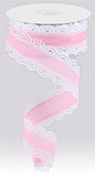 Scalloped Edge Canvas Ribbon, 10 Yards (White, Light Pink, 1.5 Inch)