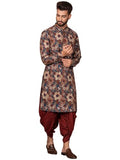 Kisah Men'S Kurta Dhoti Set, Multi Cotton Blend, Printed Regular Fit Mandarin Collar Long Sleeves (L)