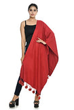 Manra Women Girls Ladies Woolen Ball Stole (Maroon)